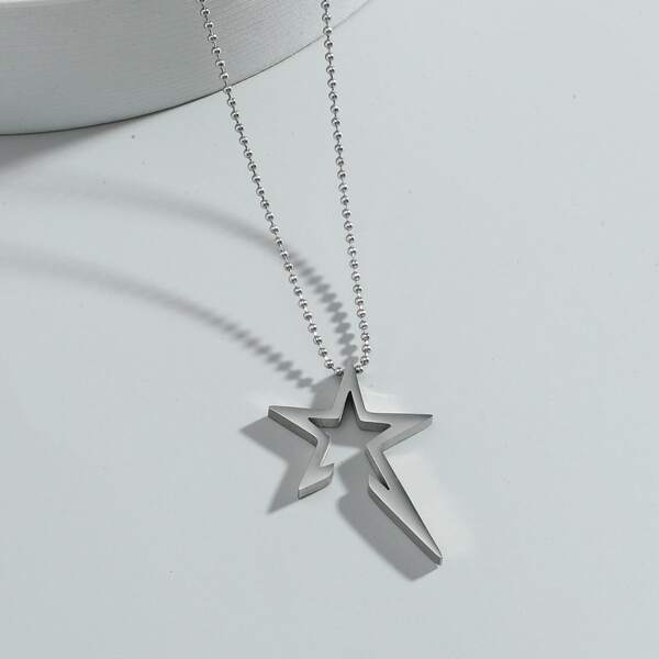 

Men Hollow Out Star Charm Necklace, Silver