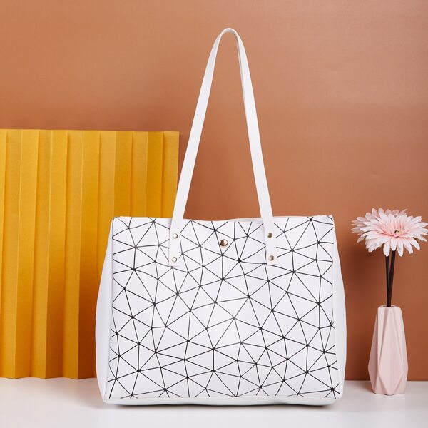 

Geometric Graphic Shoulder Tote Bag, White
