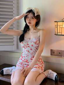 Allover Floral Contrast Lace Bustier Cami Dress - Multicolor - View 3