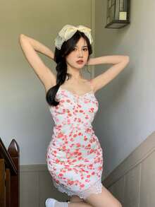 Allover Floral Contrast Lace Bustier Cami Dress - Multicolor - View 4