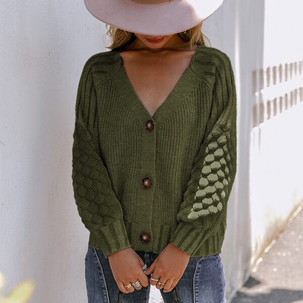 

Raglan Sleeve Button Front Cardigan, Green