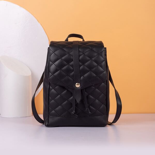 

Minimalist Quilted Flap Backpack, Black