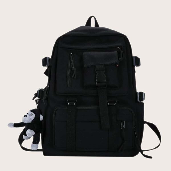 

Release Button Detail Multi-Compartment Backpack, Black