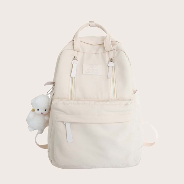 

Doll Decor Letter Patch Backpack, White