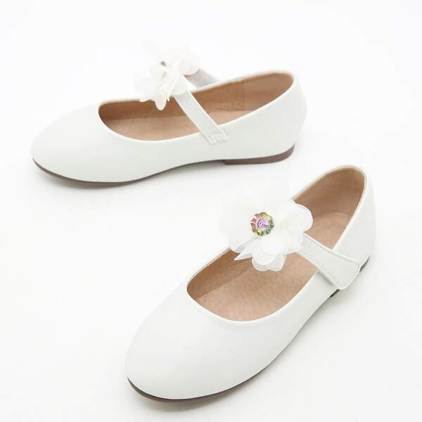 

Girls Minimalist Rhinestone Decor Mary Janes, White