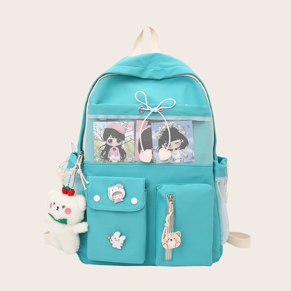 

Bow Decor Functional Backpack With Bag Charm, Green