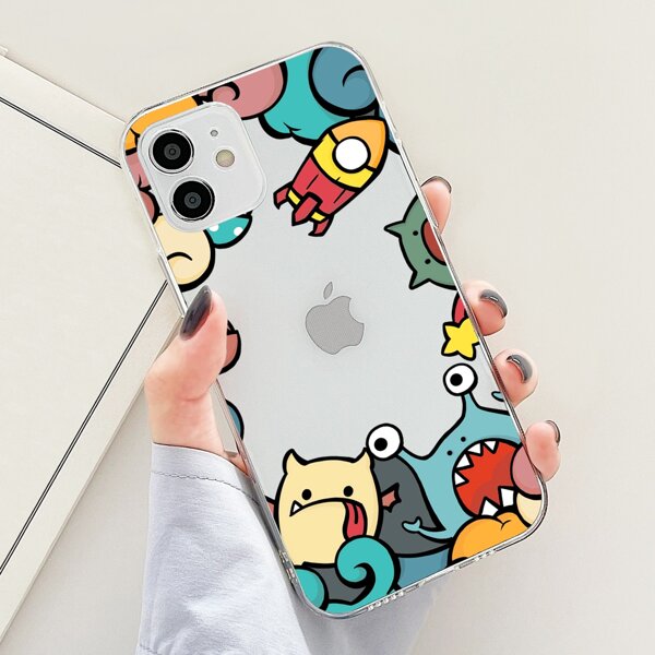 

Cartoon Graphic Clear Phone Case, Multicolor