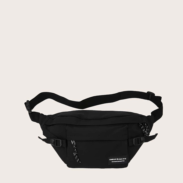 

Letter Graphic Buckle Decor Fanny Pack, Black