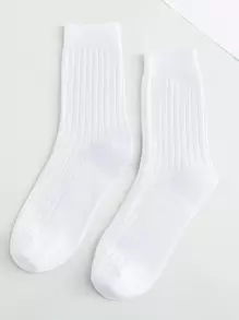 Plain Crew Socks - White - View 1