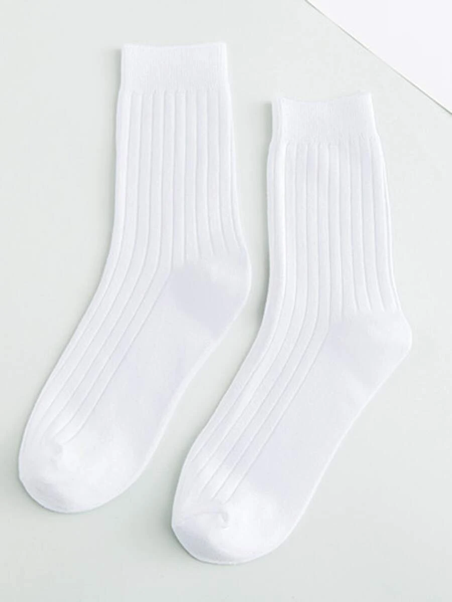 Plain Crew Socks - White - View 1