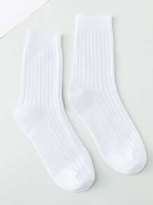 Plain Crew Socks - White - View 2