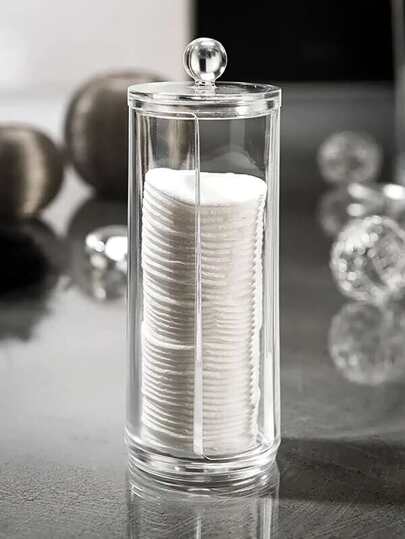 1 件棉签收纳架、透明化妆棉分配器、棉签收纳盒、带盖收纳盒、多功能亚克力化妆品收纳盒，适用于假日海滩、浴室收纳、卧室收纳，大容量