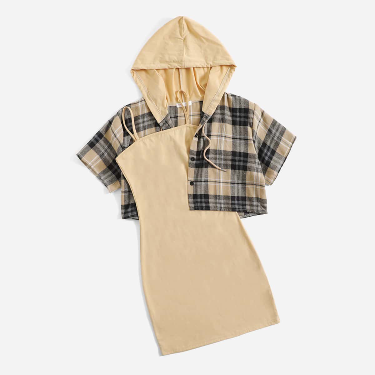 

Plaid Hooded Top & Cami Dress, Multicolor