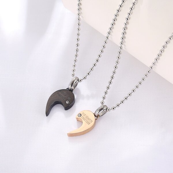 

2pcs Couple Gold Plated Heart Charm Necklace, Black