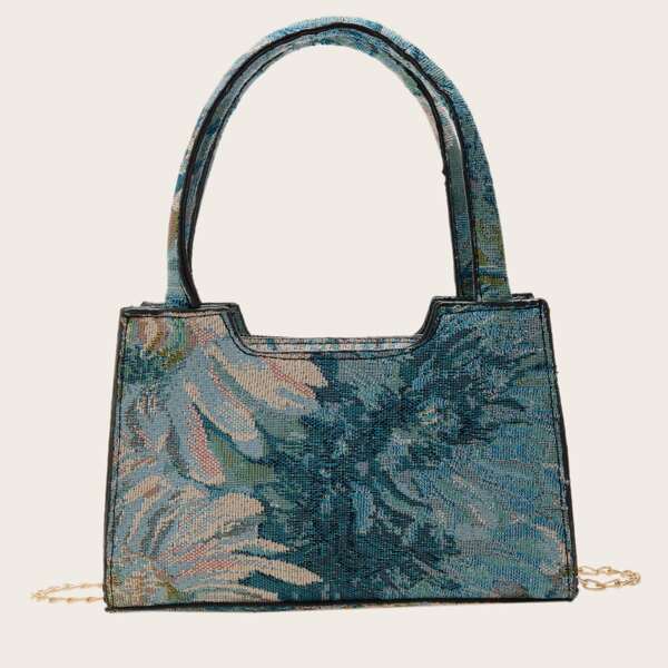 

Floral Graphic Chain Satchel Bag, Blue