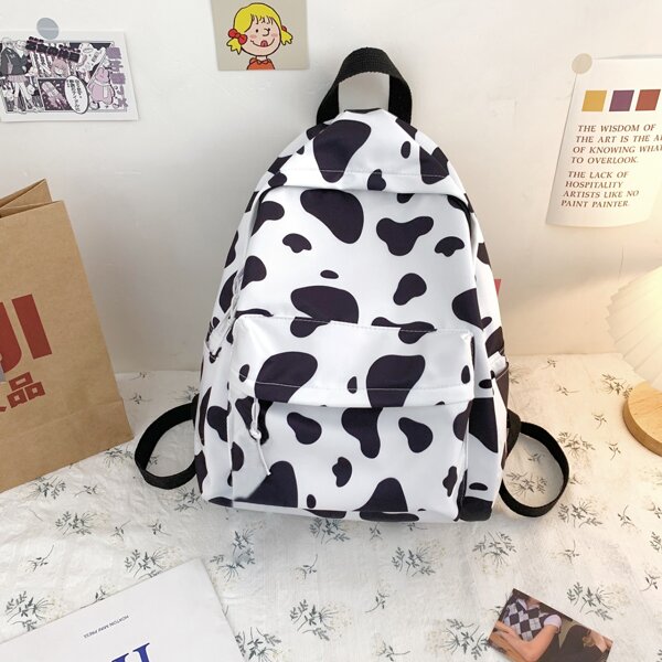

Cow Pattern Backpack With Clutch Bag, Black and white