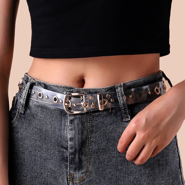 

Metal Buckle Transparent Belt, Clear