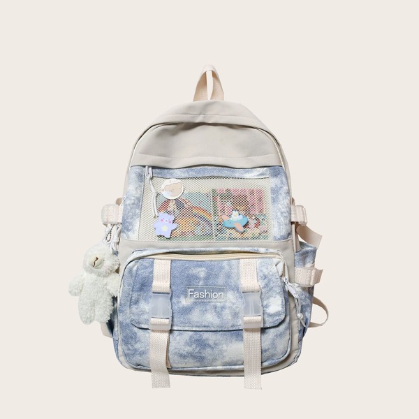 

Tie Dye Buckle Decor Functional Backpack, Multicolor