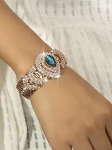 件精美方形彈簧手鐲，全裝飾水鑽，適合派對、婚禮 - 金黃色 - 查看 1