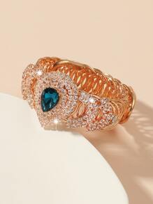 件精美方形彈簧手鐲，全裝飾水鑽，適合派對、婚禮 - 金黃色 - 查看 2