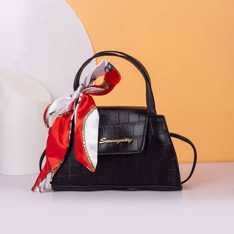

Croc Embossed Satchel Bag, Black