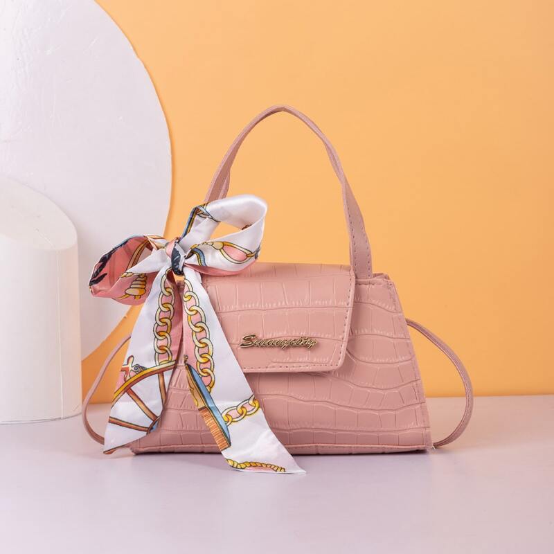 

Croc Embossed Satchel Bag, Pink
