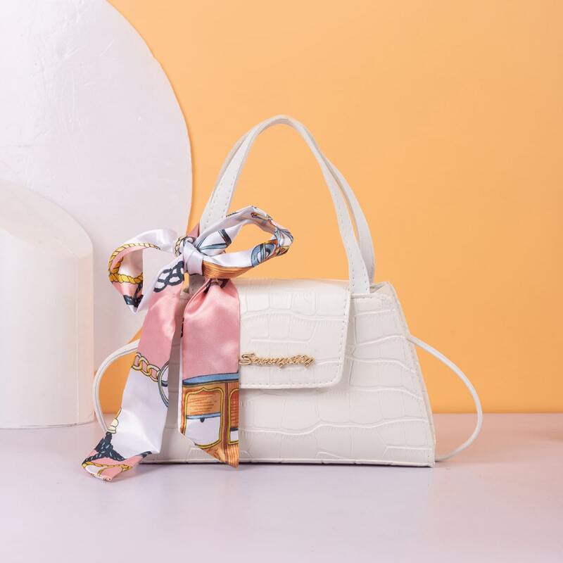 

Croc Embossed Satchel Bag, White