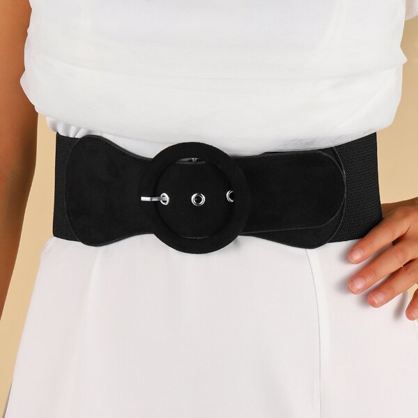 

Round Buckle Corset Belt, Black