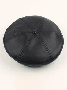 Solid PU Beret - Black - View 2