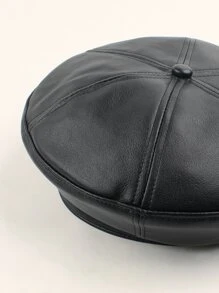 Solid PU Beret - Black - View 3