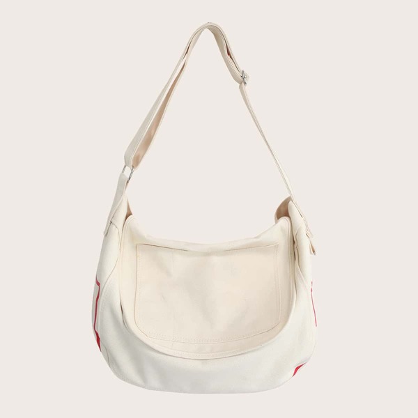 

Letter Graphic Flap Crossbody Bag, Beige