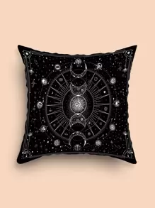 Sun & Moon Tarot Card Pattern Printed Pillow Cover - Black and White - View 1