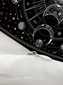 Sun & Moon Tarot Card Pattern Printed Pillow Cover - Black and White - View 4