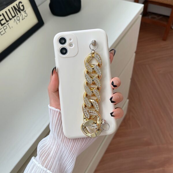 

Solid Phone Case With Chain Hand Strap, Beige