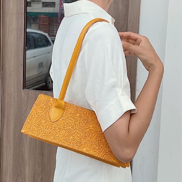 

Floral Embossed Baguette Bag, Yellow