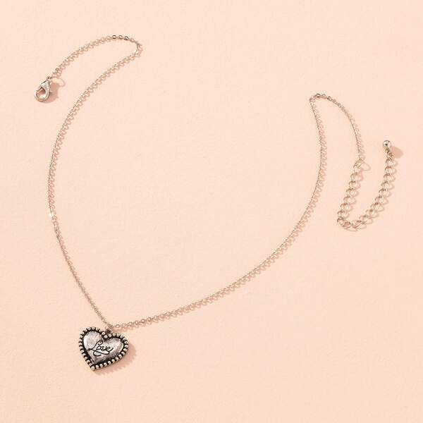 

Letter Decor Heart Charm Necklace, Antique silver