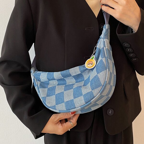 

Checkered Graphic Crossbody Bag, Blue