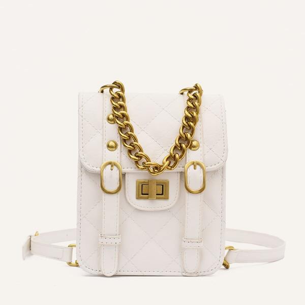 

Buckle & Chain Decor Flap Crossbody Bag, Beige