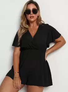 SHEIN LUNE Jumpsuits Plus Size Trọn gói màu trơn Giải trí - màu đen - Xem 1