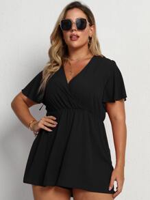 SHEIN LUNE Jumpsuits Plus Size Trọn gói màu trơn Giải trí - màu đen - Xem 3
