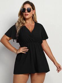 SHEIN LUNE Jumpsuits Plus Size Trọn gói màu trơn Giải trí - màu đen - Xem 5