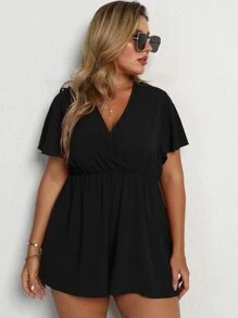 SHEIN LUNE Jumpsuits Plus Size Trọn gói màu trơn Giải trí - màu đen - Xem 6