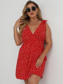 SHEIN Clasi Plus Confetti Heart Plunge Neck Swing Dress - Red - View 5