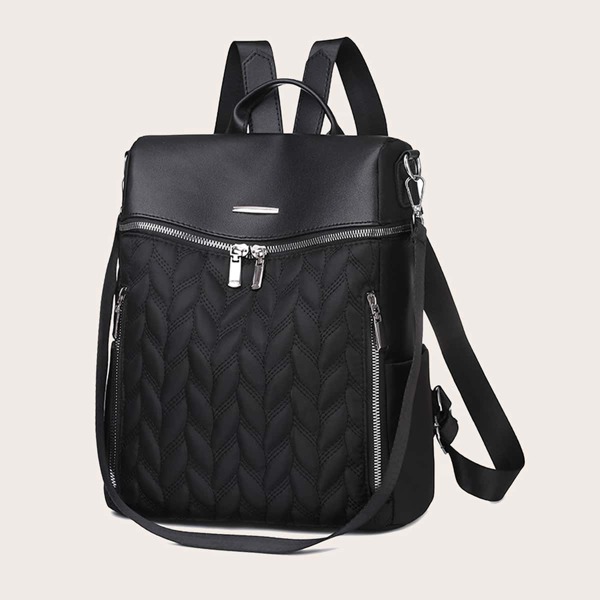 

Braided Embossed Backpack, Black