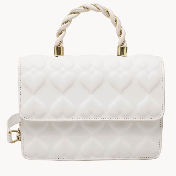 

Textured Flap Satchel Bag, White