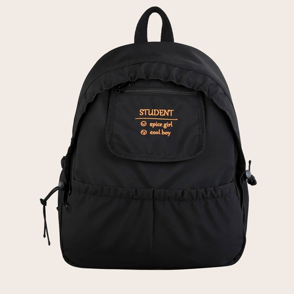 

Letter Graphic Drawstring Decor Backpack, Black