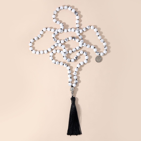 

Tassel Charm Beaded Necklace, White