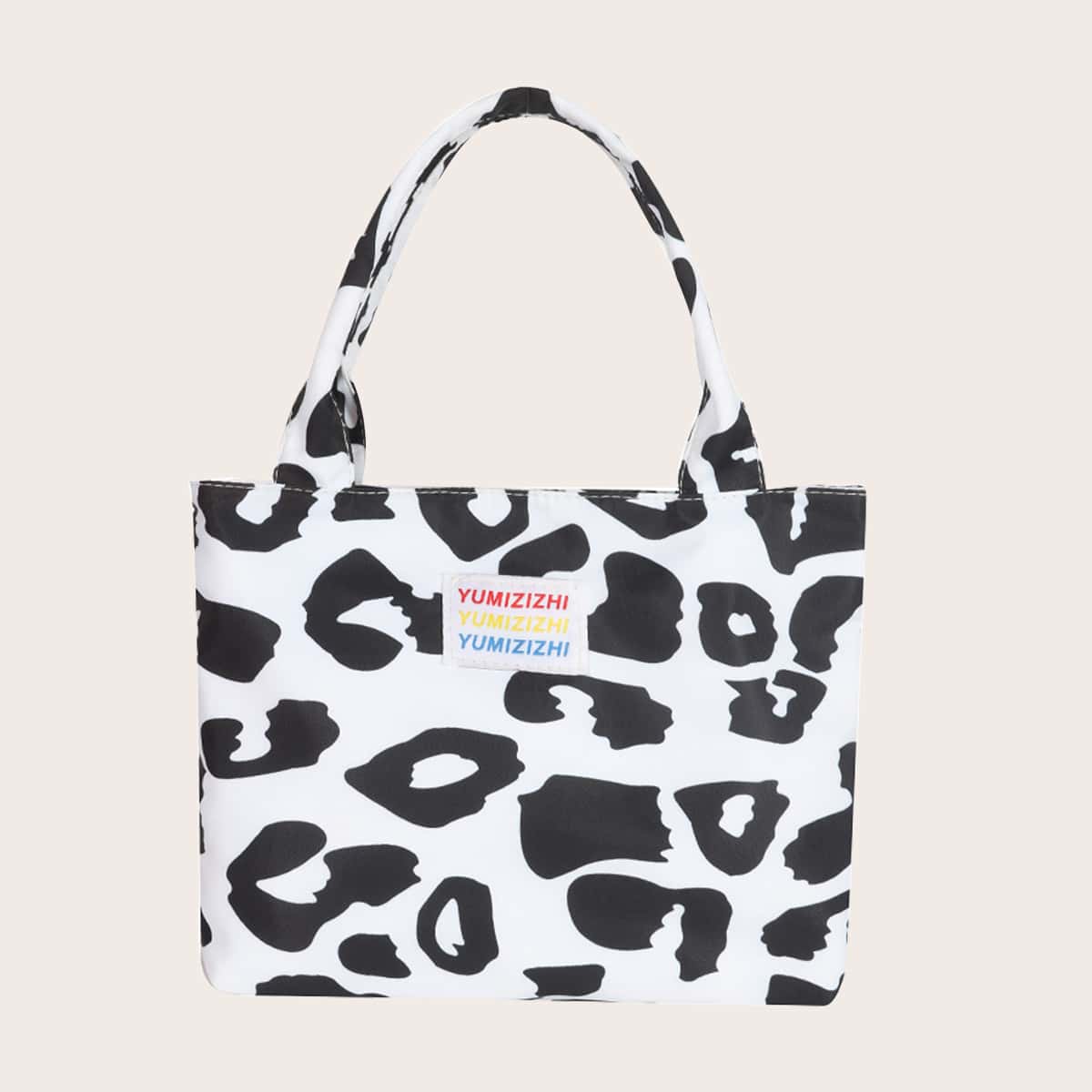 

Allover Graphic Tote Bag, Black and white