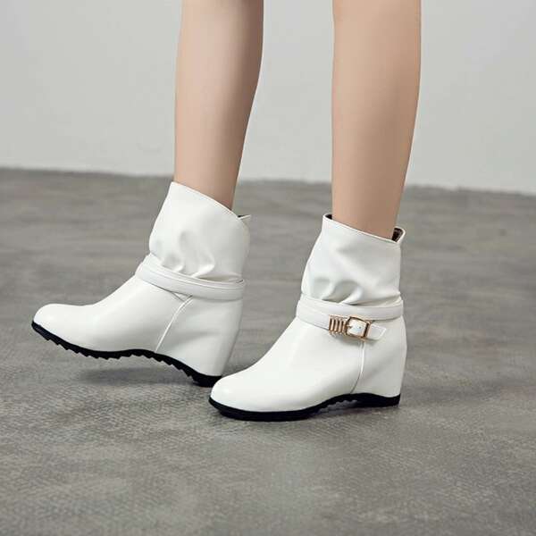

Buckle Detail Hidden Heeled Slouchy Boots, White
