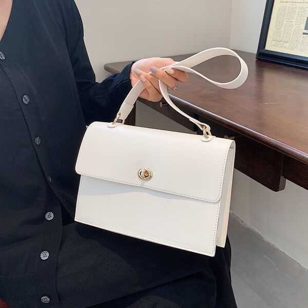 

Minimalist Turn-lock Baguette Bag, White